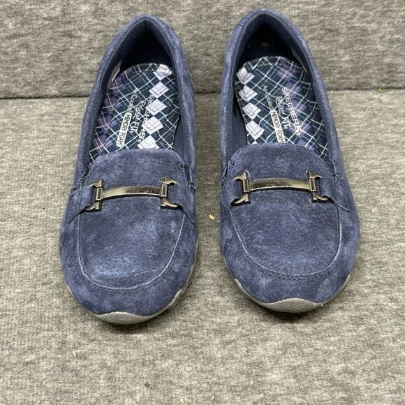 SKECHERS RELAXED FIT MEMORY FOAM WOMEN SHOES SIZE 8 M BLUE SUEDE LEATHER - Picture 1 of 13